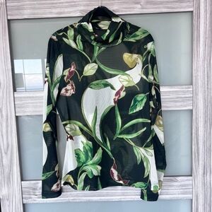 Floral Long Sleeve Sheer Top WHBM SEMI SHEERMESH TOP Sz M